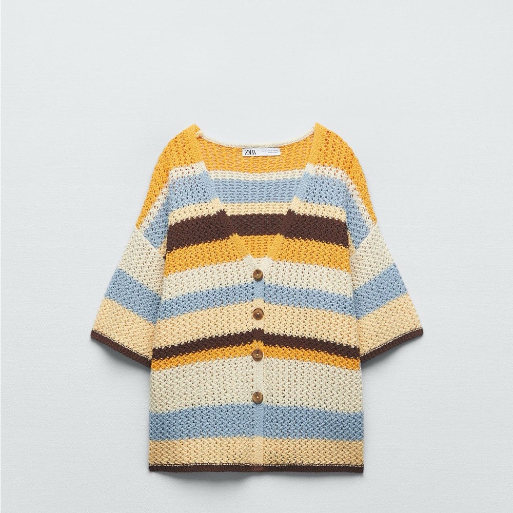 Zara Women's Striped Cardigan Crochet Sweater - Multicolor